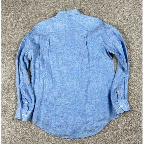 Tasso Elba Shirt Mens Medium Blue Paisley Linen Button Up‎ Long Sleeve Casual - Picture 8 of 8